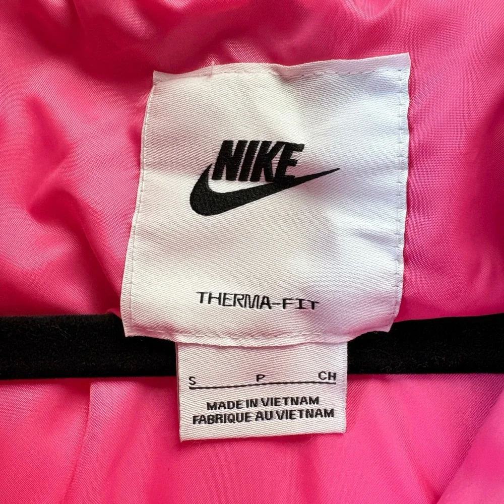 Nike‎ Therma-FIT Puffer Coat Women Sz Small Pink Long Hooded Winter Warm